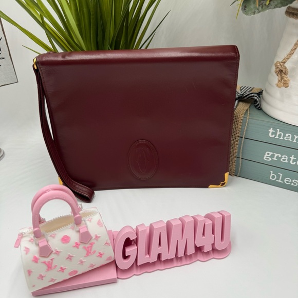 Cartier Handbags - Cartier Must de Cartier Vintage Burgundy Leather Clutch Wristlet